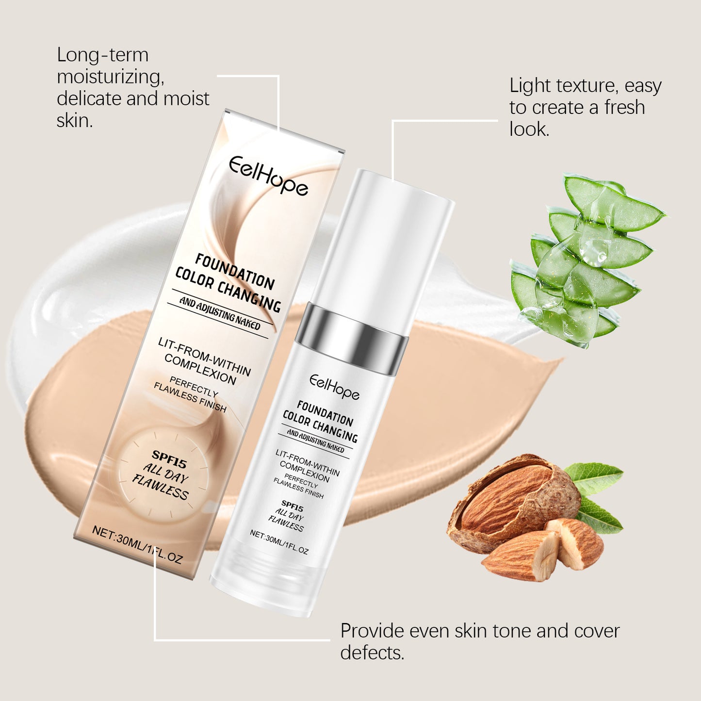 Color Changing Foundation - Temperature Change Concealing Foundation Natural Moisturizing