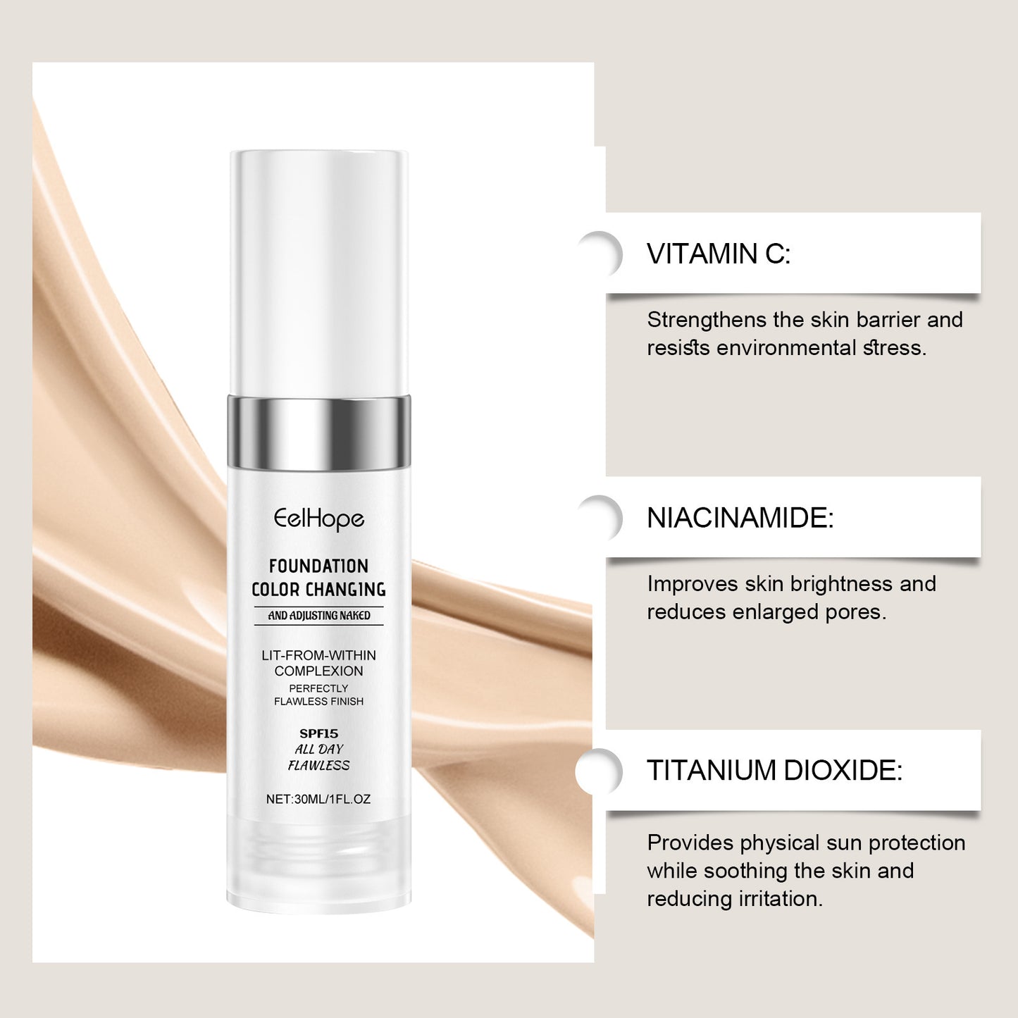 Color Changing Foundation - Temperature Change Concealing Foundation Natural Moisturizing