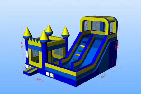 Commercial-Grade 9×6M Inflatable Bouncy Castle Combo with Slide & Blower — Blue & Yellow