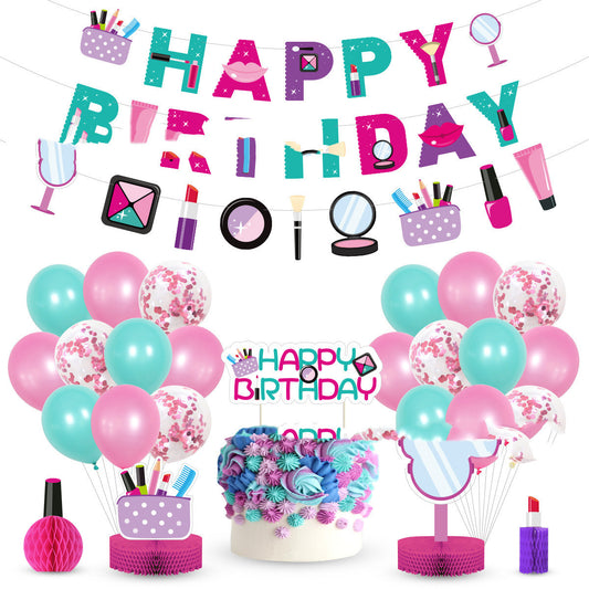 Makeup Party Balloons & Banner for Girl Baby Shower