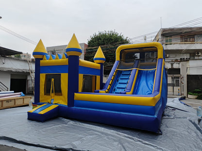 Commercial-Grade 9×6M Inflatable Bouncy Castle Combo with Slide & Blower — Blue & Yellow