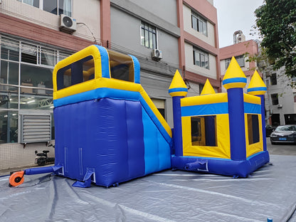 Commercial-Grade 9×6M Inflatable Bouncy Castle Combo with Slide & Blower — Blue & Yellow
