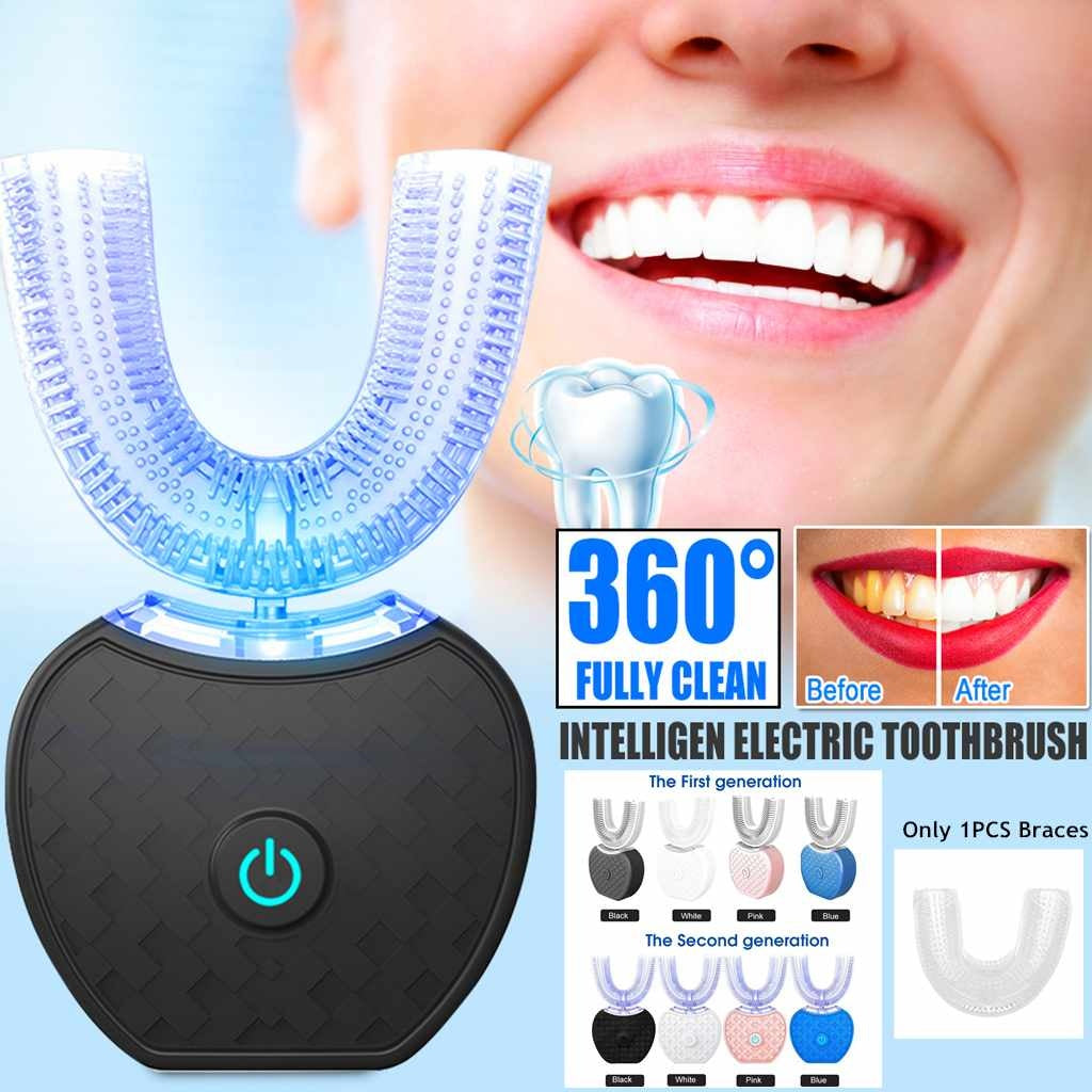 Electric Toothbrush - 360 Degrees Intelligent Automatic brush - Waterproof U Type Tooth Brush Whitening Blue Light USB Charging