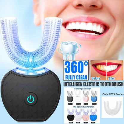 Electric Toothbrush - 360 Degrees Intelligent Automatic brush - Waterproof U Type Tooth Brush Whitening Blue Light USB Charging