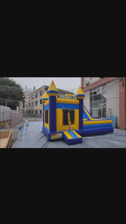 Commercial-Grade 9×6M Inflatable Bouncy Castle Combo with Slide & Blower — Blue & Yellow